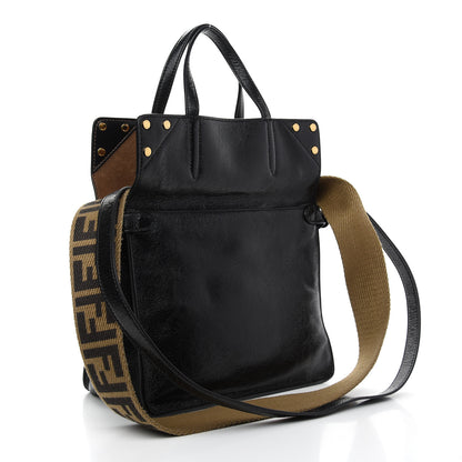 Fendi Agnello Old Shine Vitello Go Rain Small Flip Tote Black Marrone 5 of 10