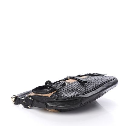 Burberry House Check Woven Calfskin Pocket Hobo Black 3 of 8