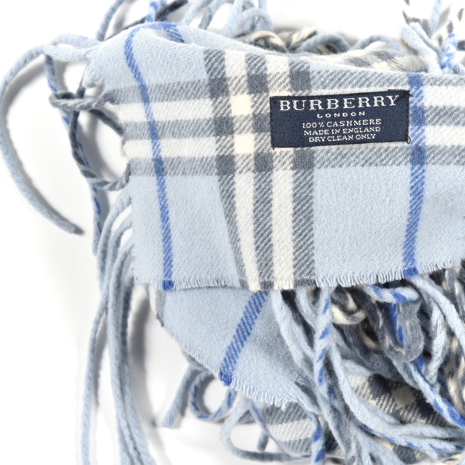 Burberry Cashmere Check Happy Fringe Scarf Light Blue 3 of 3