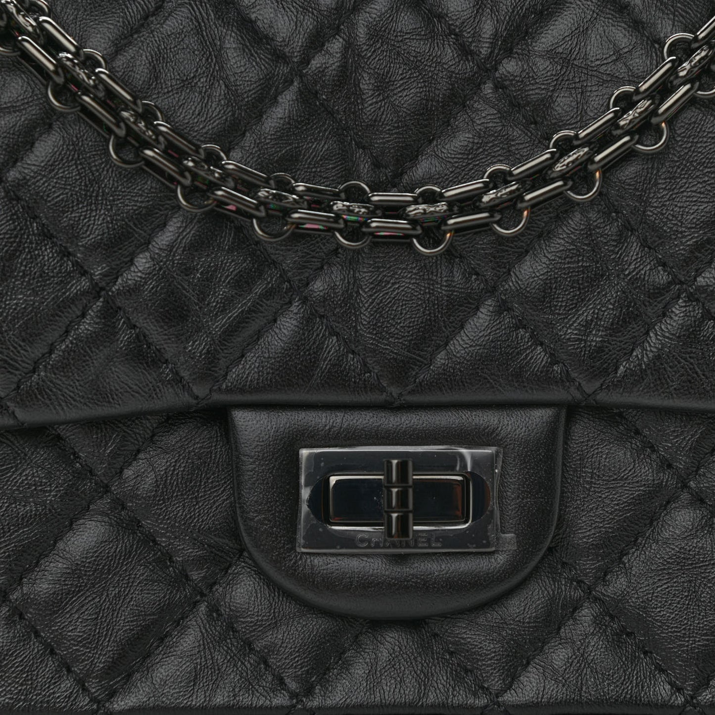 Aged Calfskin Quilted 2.55 Reissue Mini Flap So Black