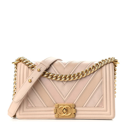 Chanel Caviar Suede Calfskin Chevron Medium Boy Flap Beige 1 of 10
