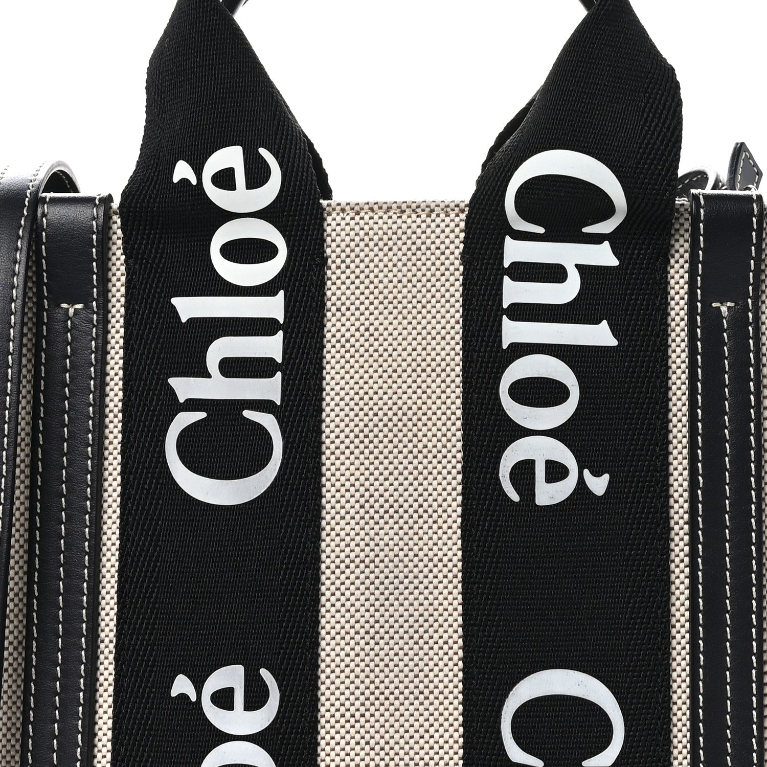 Chloe Cotton Calfskin Small Woody Ribbon Tote With Strap Black Blue 8 of 10