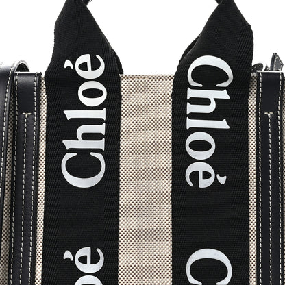 Chloe Cotton Calfskin Small Woody Ribbon Tote With Strap Black Blue 8 of 10