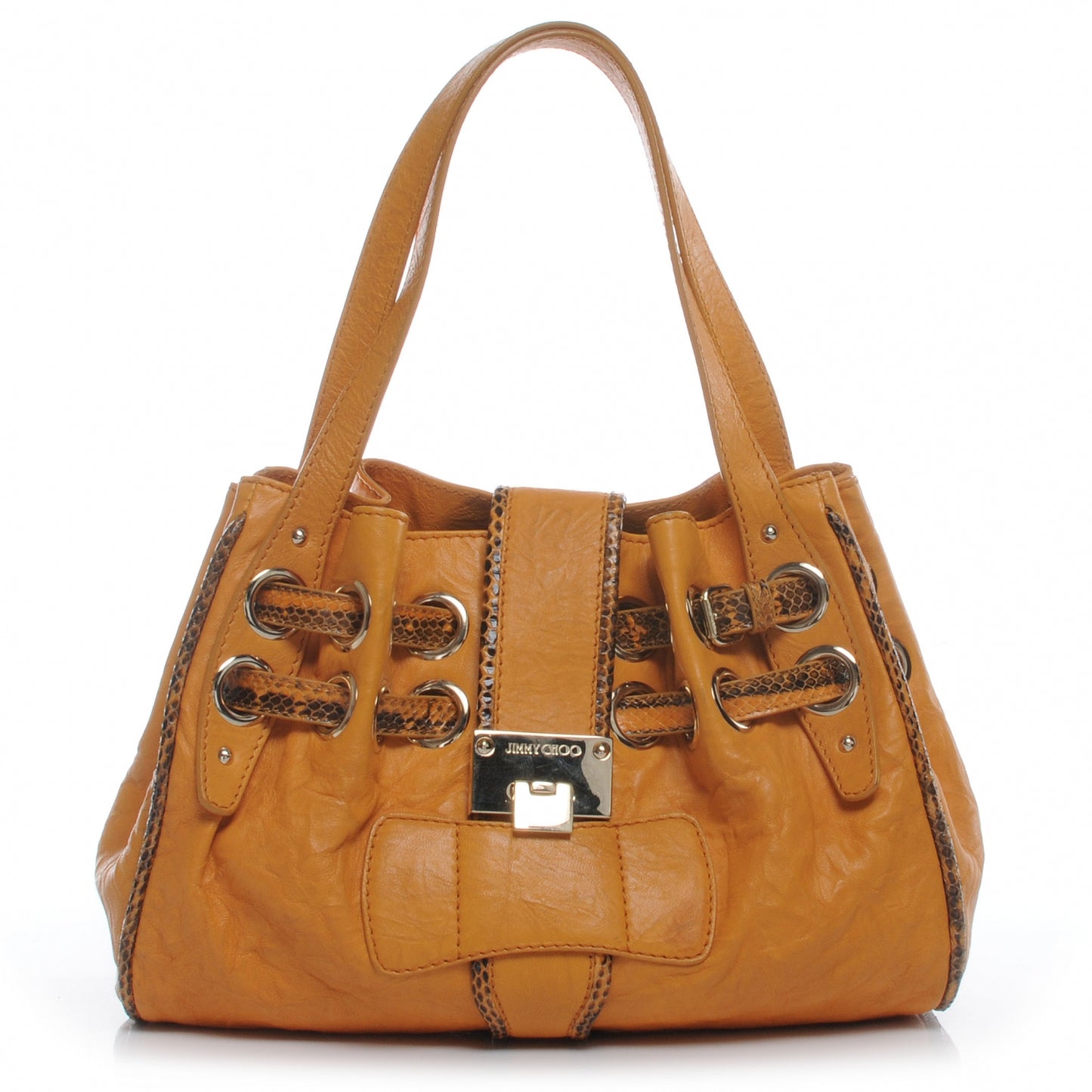 Leather Watersnake Trim Riki Tote Orange