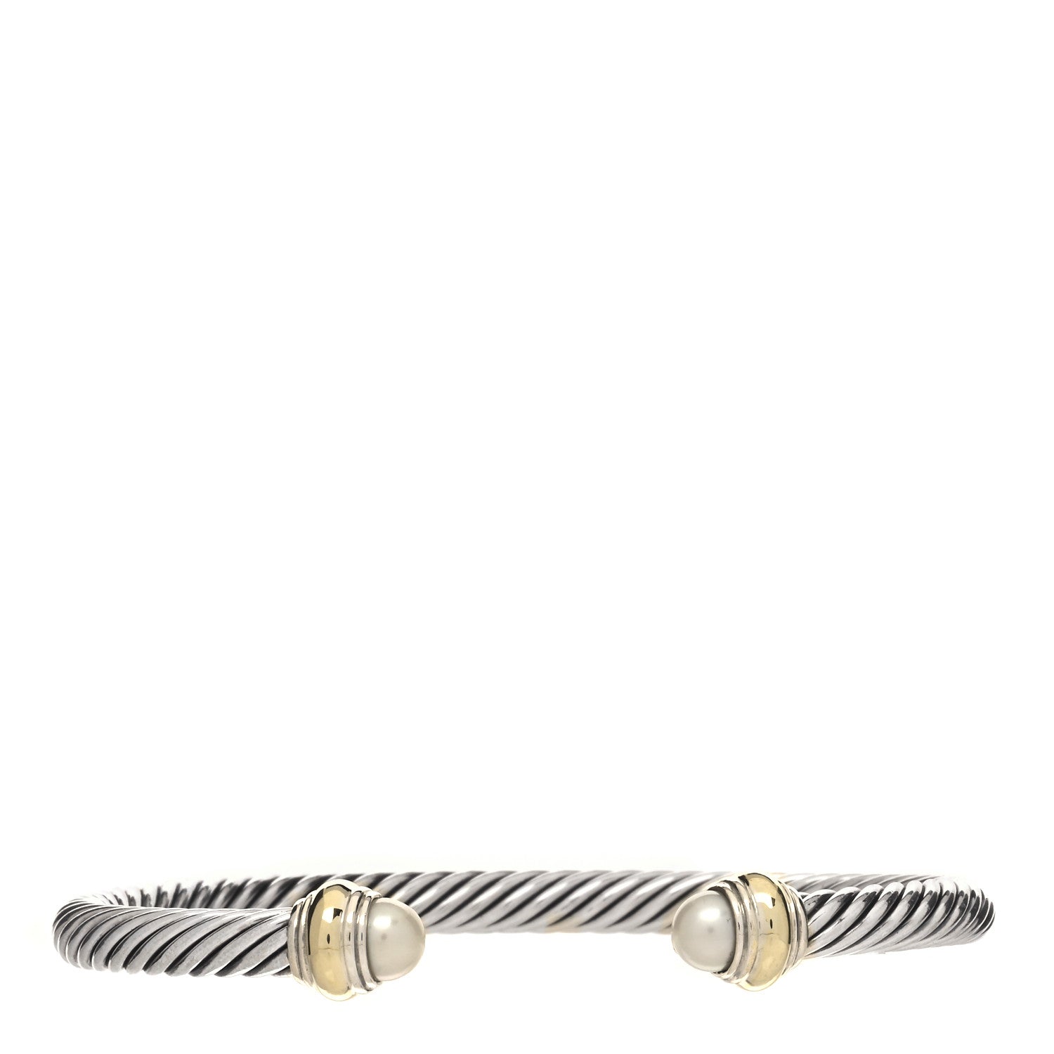 David Yurman Sterling Silver 14K Yellow Gold Pearl 5mm Cable Classics Bracelet 1 of 4