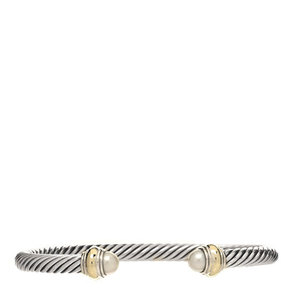 David Yurman Sterling Silver 14K Yellow Gold Pearl 5mm Cable Classics Bracelet 1 of 4