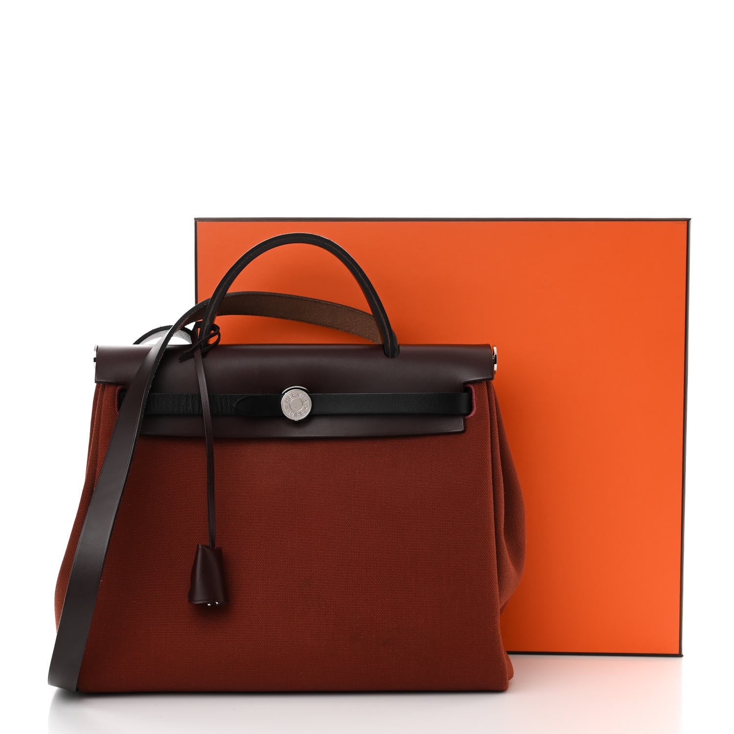 Hermes Military Toile Vache Hunter Tri-Color Herbag Zip Retourne 31 PM Rouge H Ebene Black 11 of 11