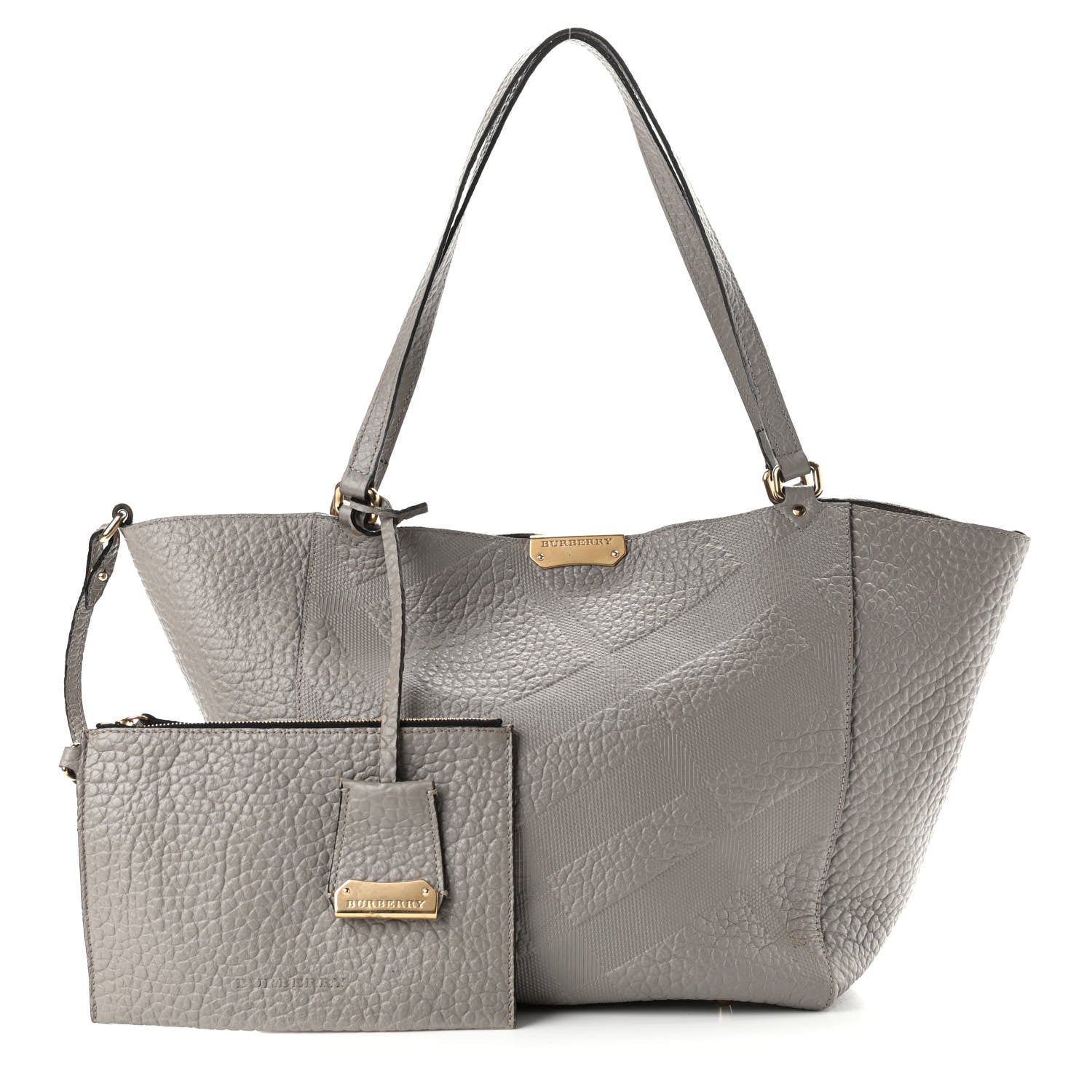 Burberry Signature Grain Calfskin Check Embossed Small Canterbury Tote Stone White 1 of 12