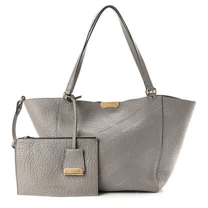 Burberry Signature Grain Calfskin Check Embossed Small Canterbury Tote Stone White 1 of 12