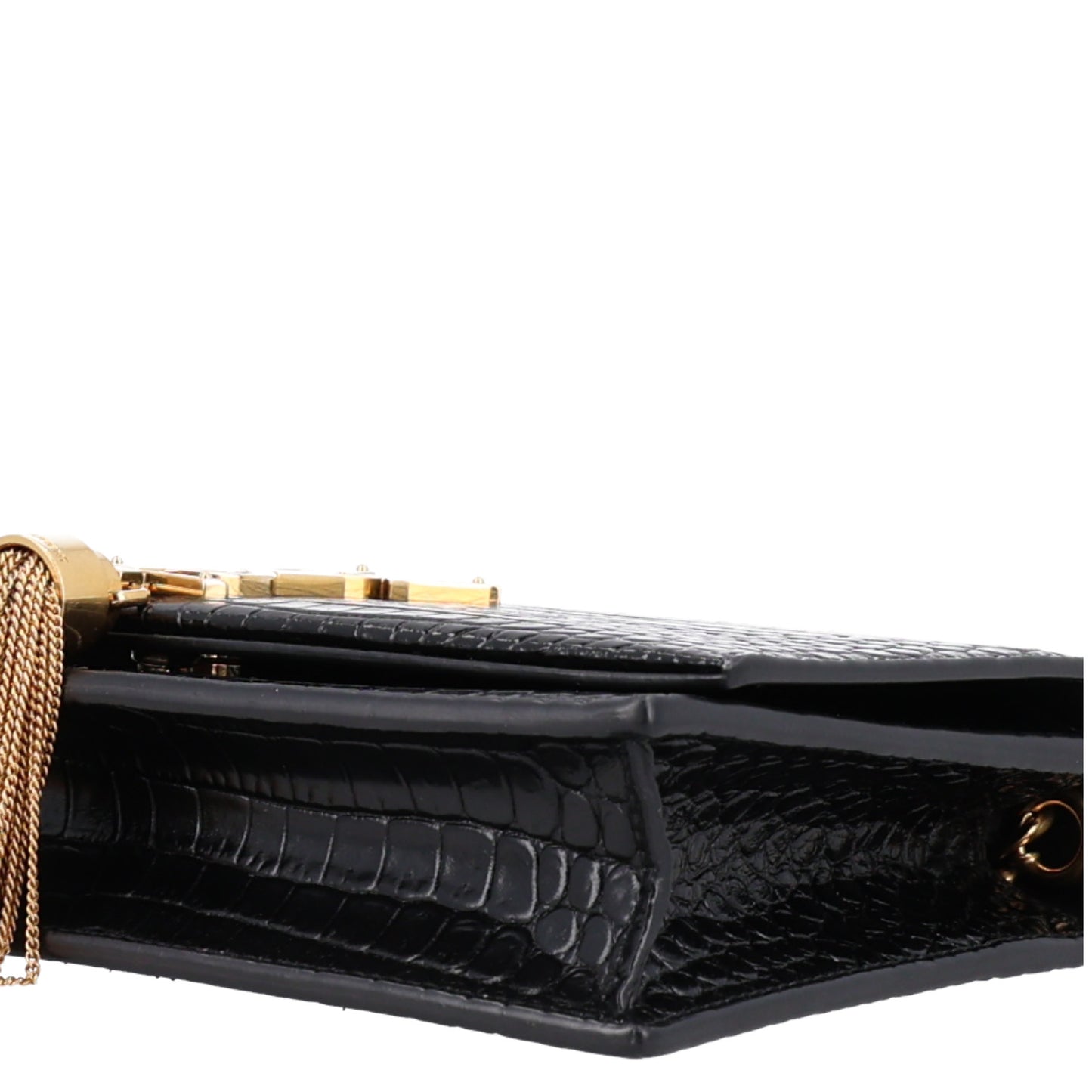 Calfskin Crocodile Embossed Kate Monogram Tassel Chain Wallet Black