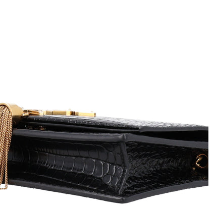 Saint Laurent Calfskin Crocodile Embossed Kate Monogram Tassel Chain Wallet Black 10 of 10