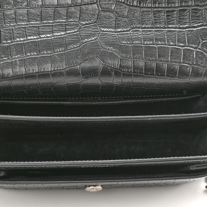 Saint Laurent Calfskin Crocodile Embossed Medium Monogram Sunset Black 5 of 13