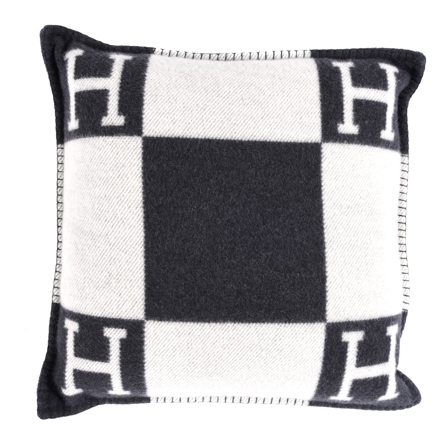 Hermes Wool Cashmere Avalon Pillow PM Ecru Gris Fonce 1 of 3