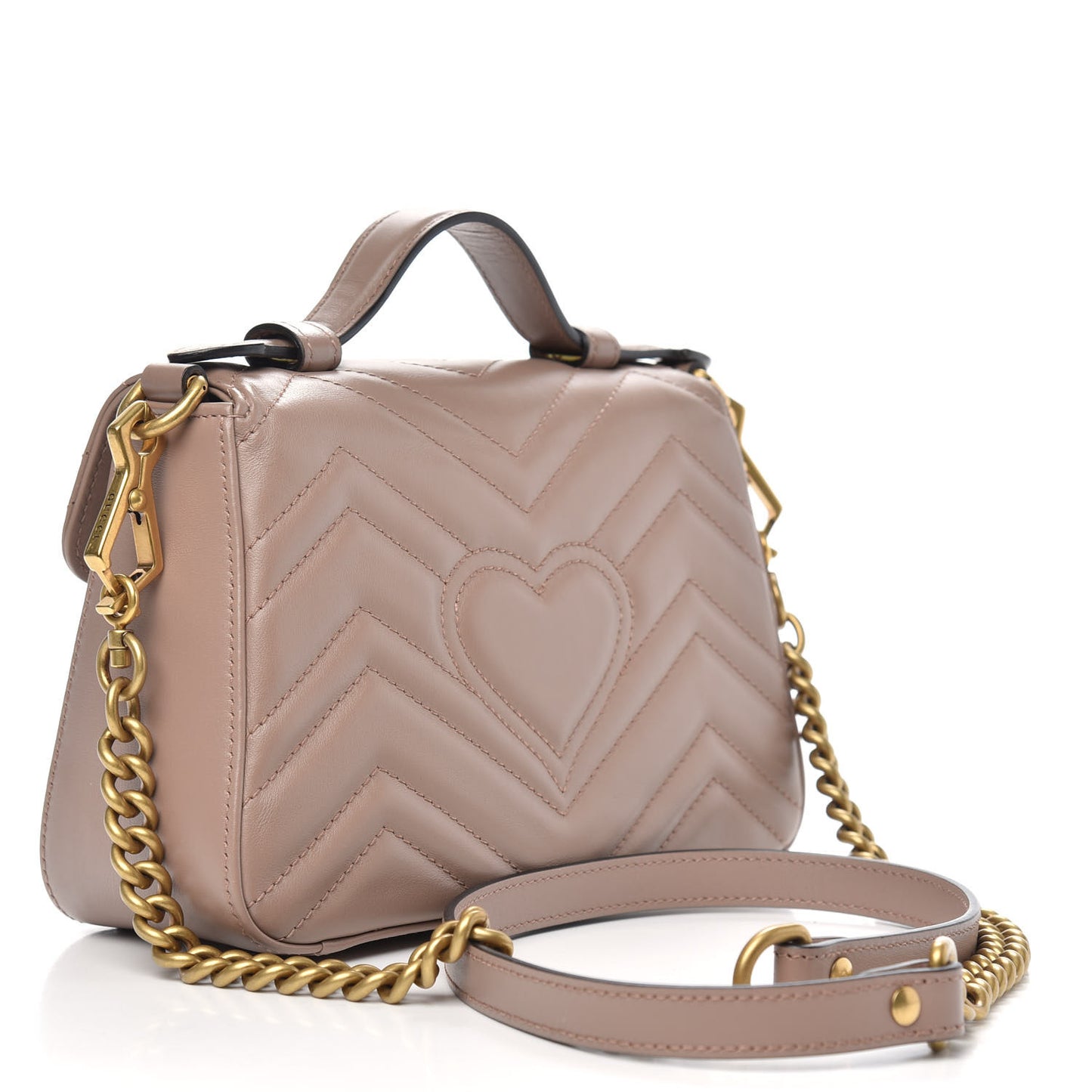 Calfskin Matelasse Mini GG Marmont Top Handle Shoulder Bag Porcelain Rose