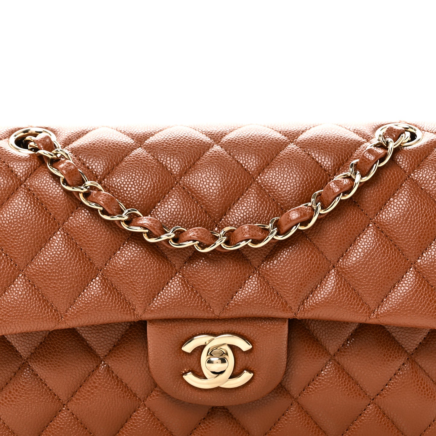 Caviar Quilted Small Double Flap Light Brown