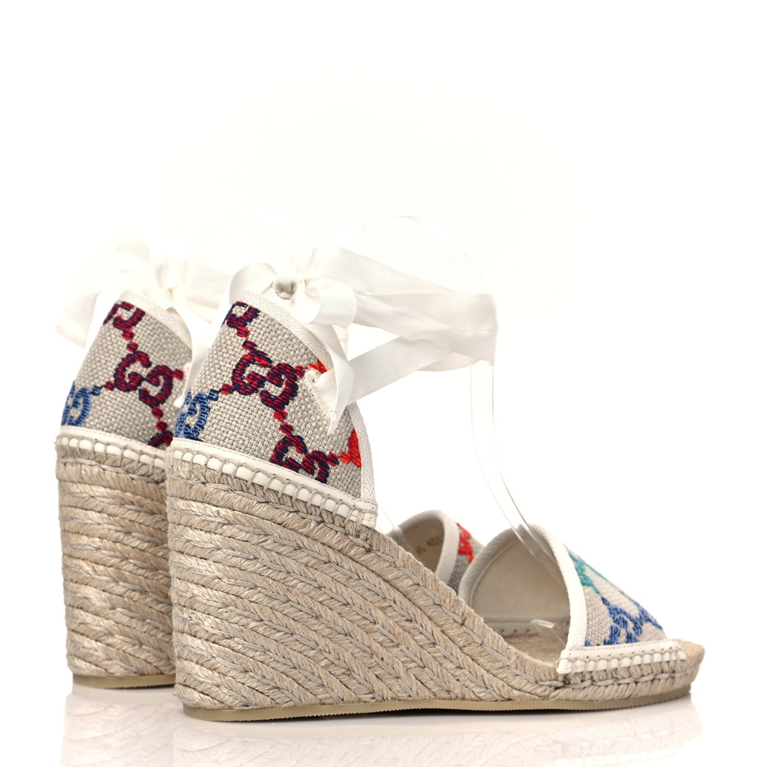 Gucci Linen Psychedelic Mini GG Monogram Ankle Wrap Platform Espadrille Wedge Sandals 40.5 Multicolor Mystic White 4 of 8