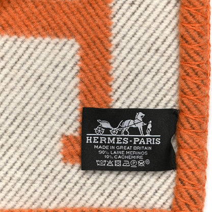 Hermes Wool Cashmere Signature Classic Avalon Blanket Ecru Potiron 3 of 3
