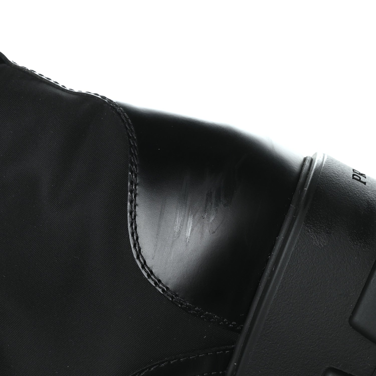 Prada Spazzolato Rois Nylon Metal Triangle Logo Monolith Pouch Pocket 55mm Boots 41 Black 9 of 9