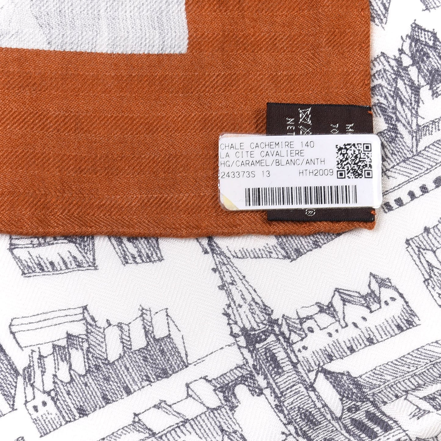 Cashmere Silk La Cite Cavaliere Shawl 140 Caramel White Anthracite