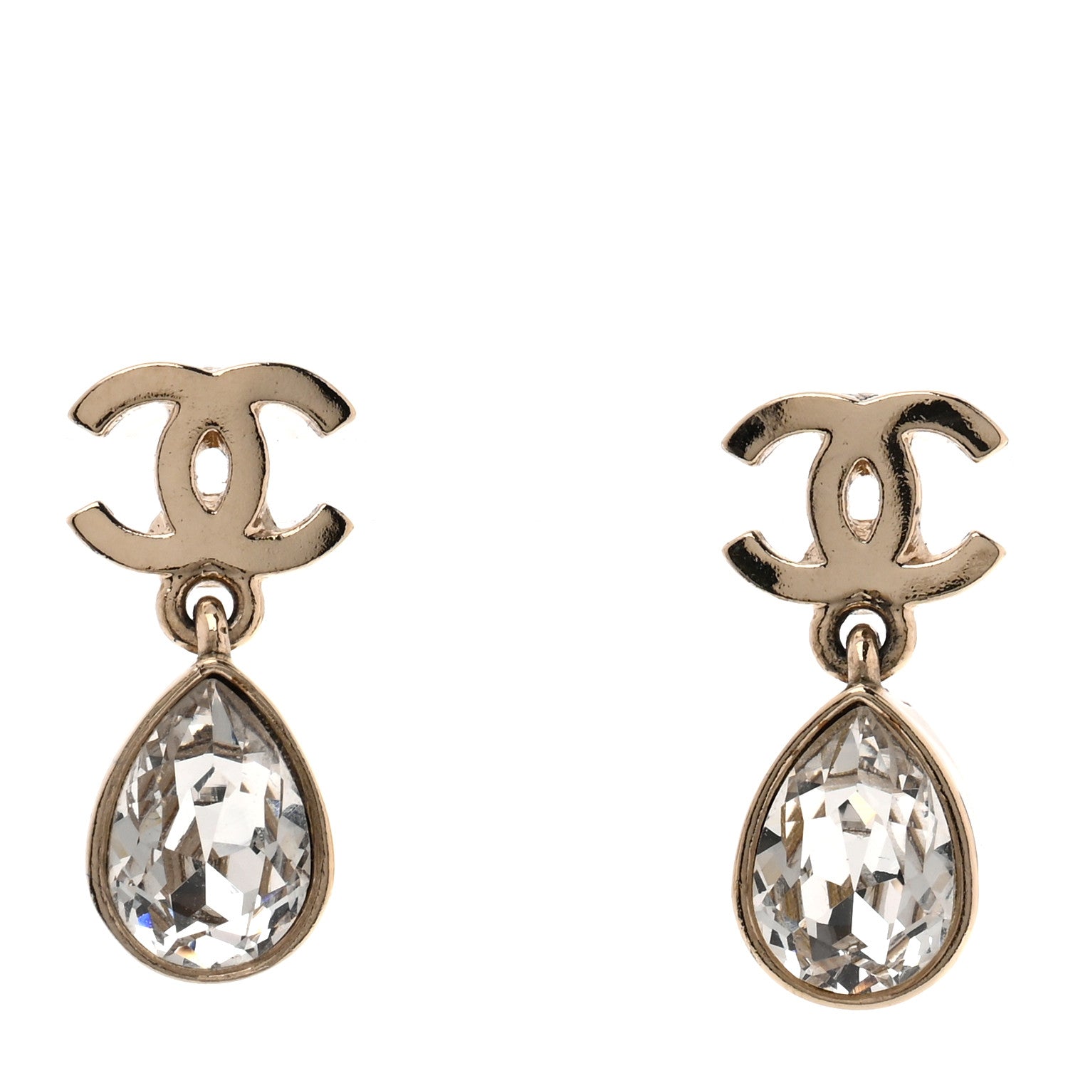 Chanel Crystal CC Tear Drop Earrings Gold 1 of 5