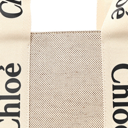 Chloe Cotton Calfskin Large Woody Ribbon Tote White Brown 8 of 10