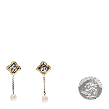 David Yurman Sterling Silver 18K Yellow Gold Pearl Quatrefoil Drop Earrings 2 of 4