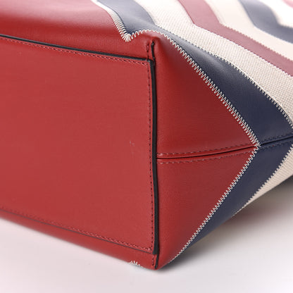 Valentino Garavani Calfskin Canvas Chevron Inlay Rockstud Shoulder Tote Red White Blue 9 of 9