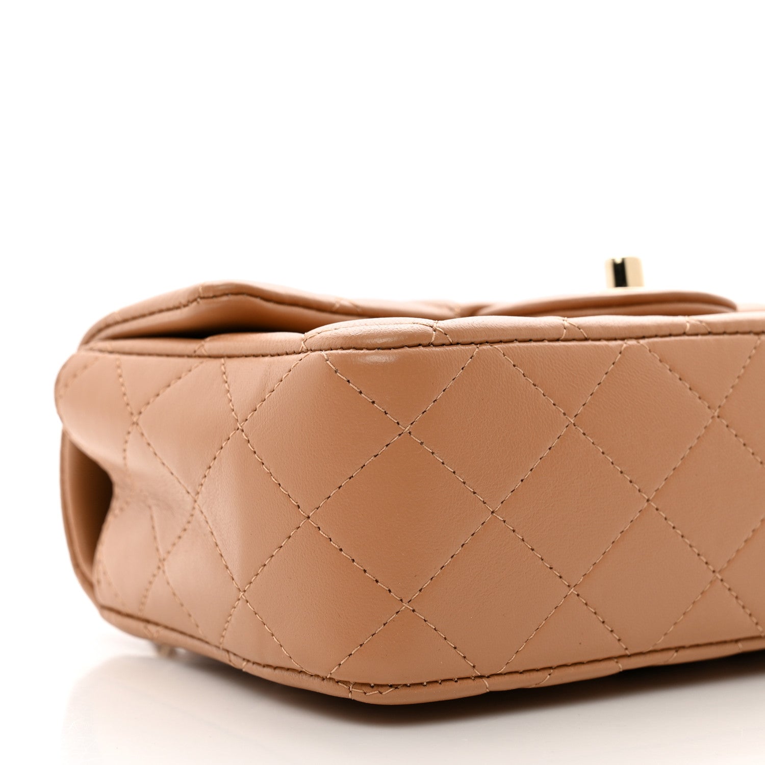 Chanel Lambskin Quilted Mini Top Handle Rectangular Flap Dark Beige 9 of 10