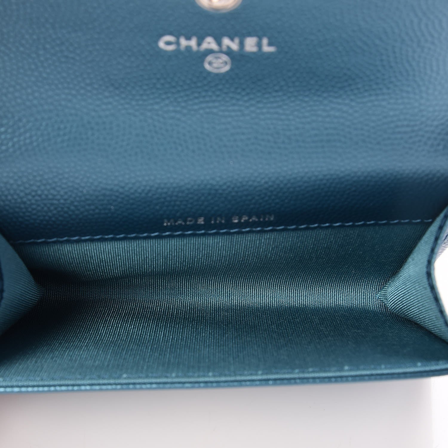 Chanel Metallic Caviar Quilted Boy Card Holder Wallet Turquoise 5 of 8