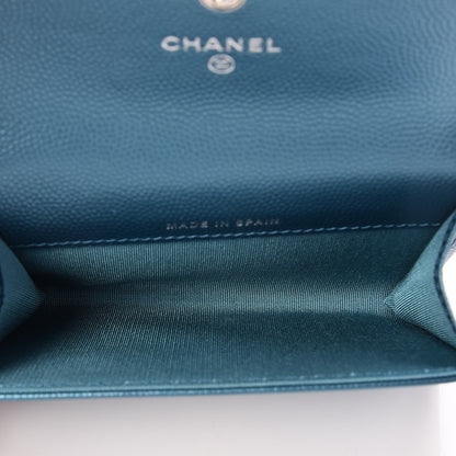 Chanel Metallic Caviar Quilted Boy Card Holder Wallet Turquoise 5 of 8