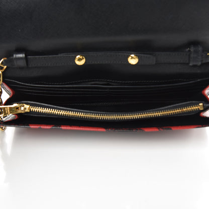 Prada Saffiano Hibiscus Print Chain Wallet Rosso 5 of 9