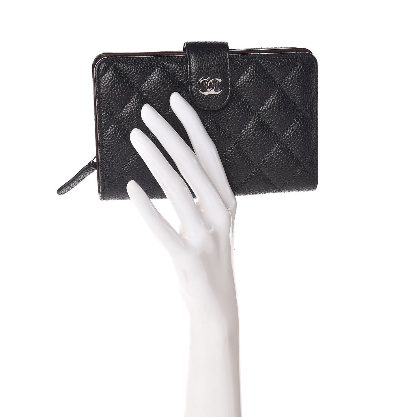 Caviar Quilted Zipped Pocket Wallet Black