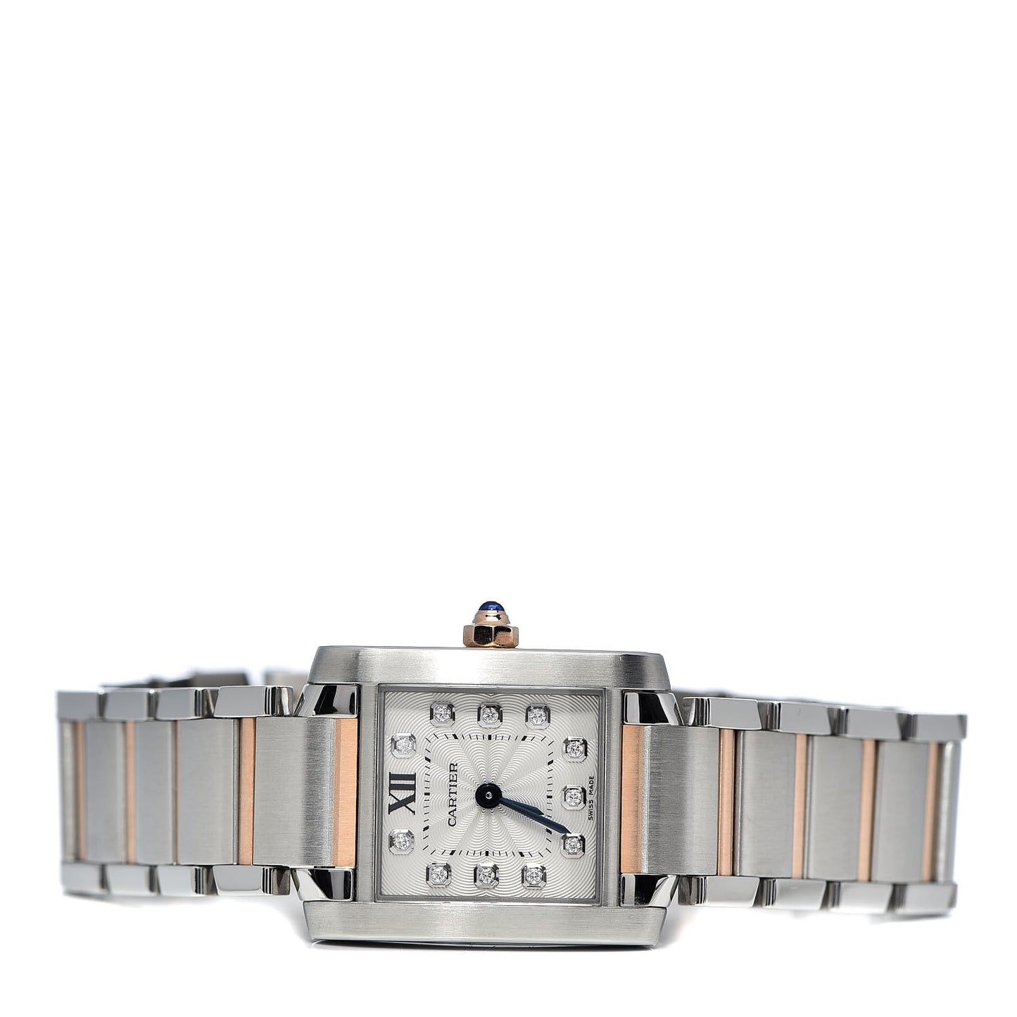 Stainless Steel 18K Pink Gold Diamond 20mm Tank Francaise Quartz Watch