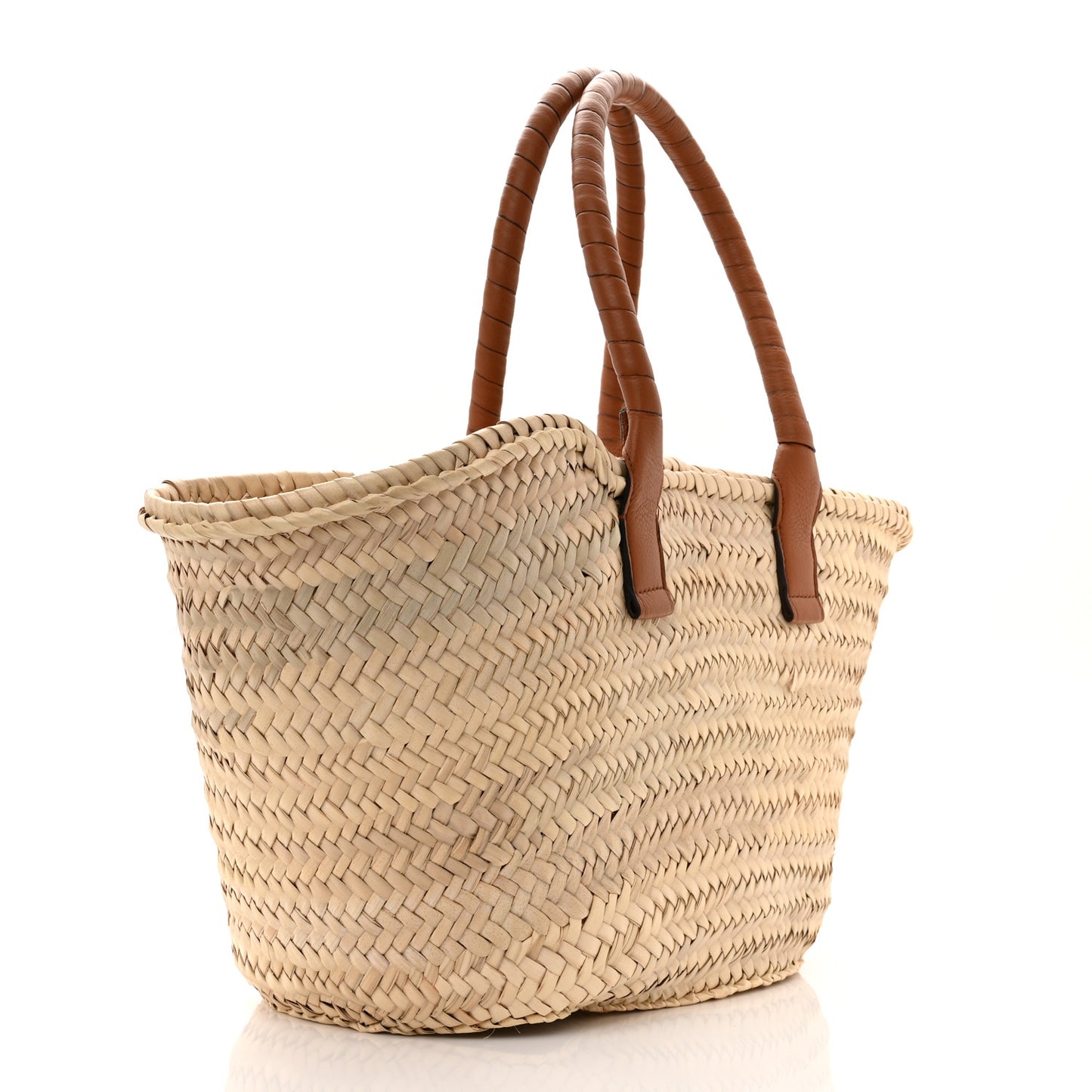 Raffia Small Grain Calfskin Medium Marcie Basket Tan