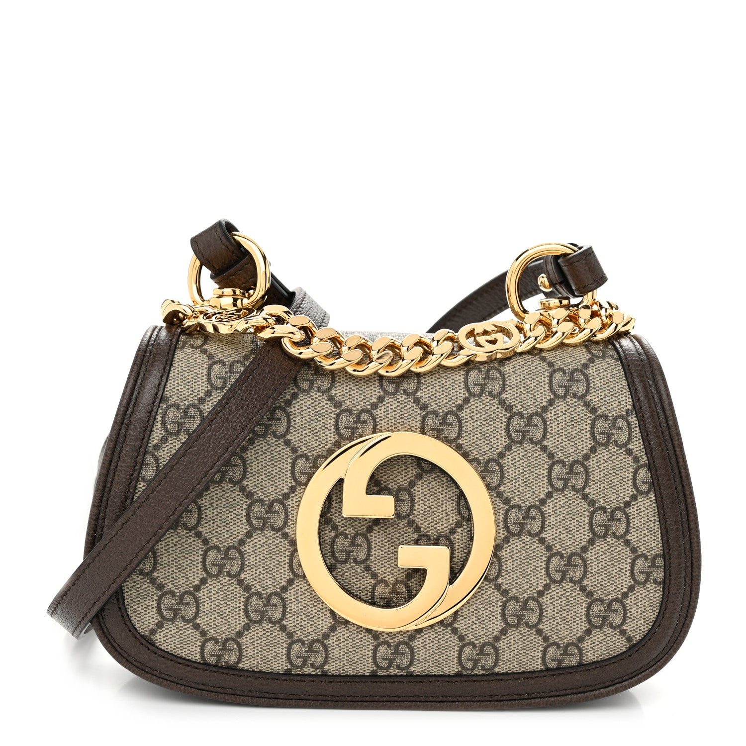 Gucci GG Supreme Monogram Textured Dollar Calfskin Mini Blondie Chain Shoulder Flap Bag Beige Ebony New Acero 1 of 11