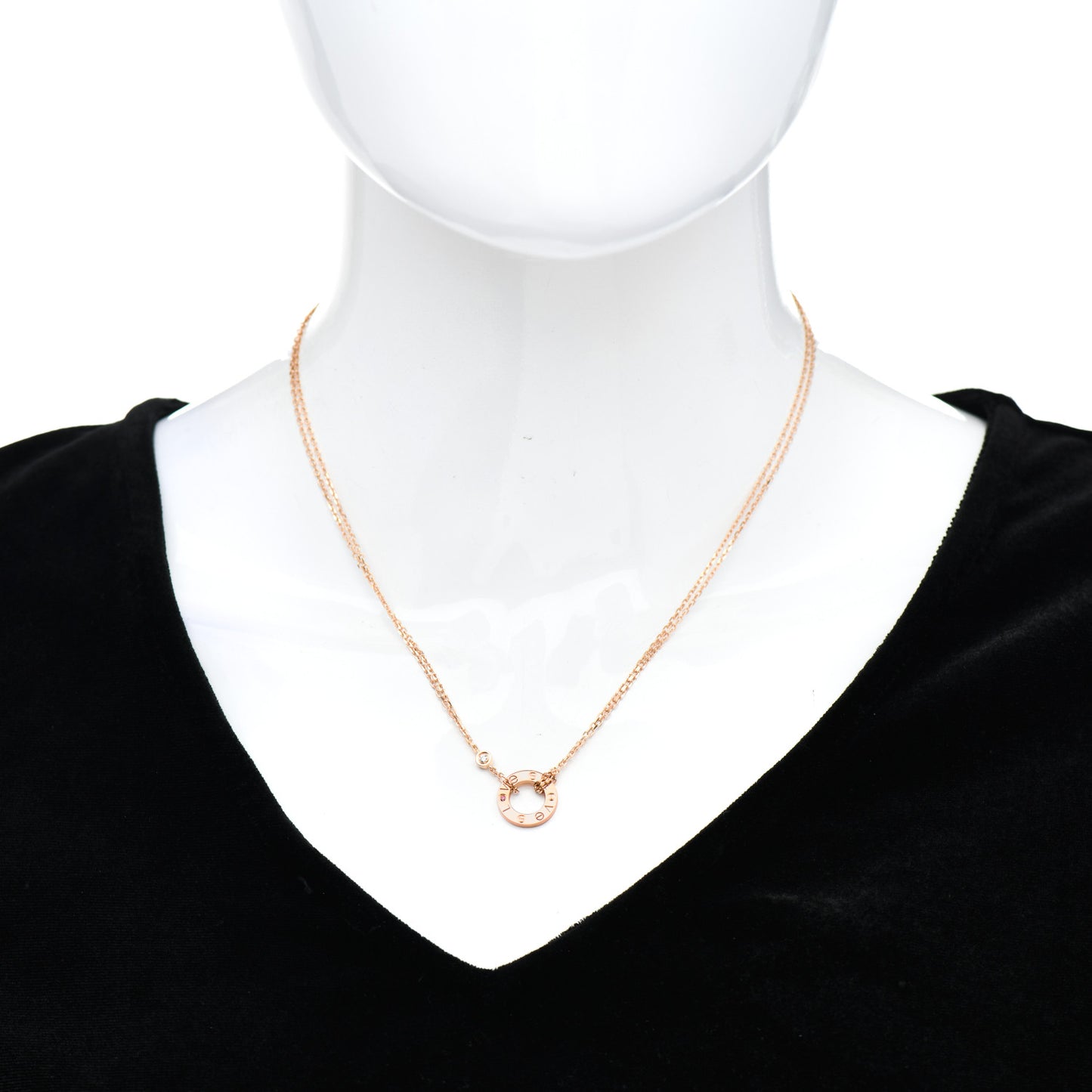 18K Pink Gold 1 Diamond 1 Pink Sapphire LOVE Necklace