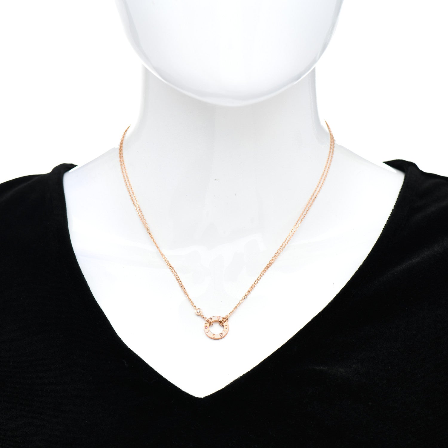 Cartier 18K Pink Gold 1 Diamond 1 Pink Sapphire LOVE Necklace 2 of 5