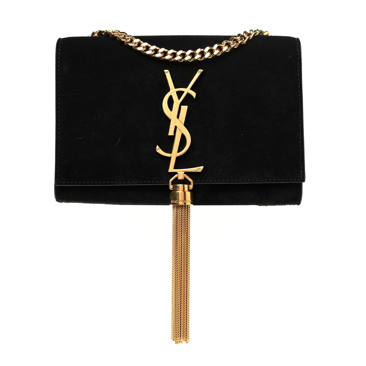 Suede Small Classic Monogram Kate Tassel Satchel Black
