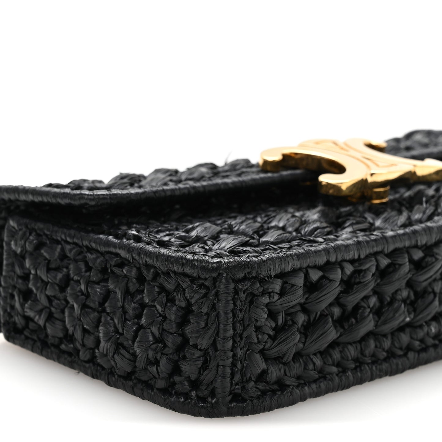 Raffia Effect Claude Chain Shoulder Bag Black