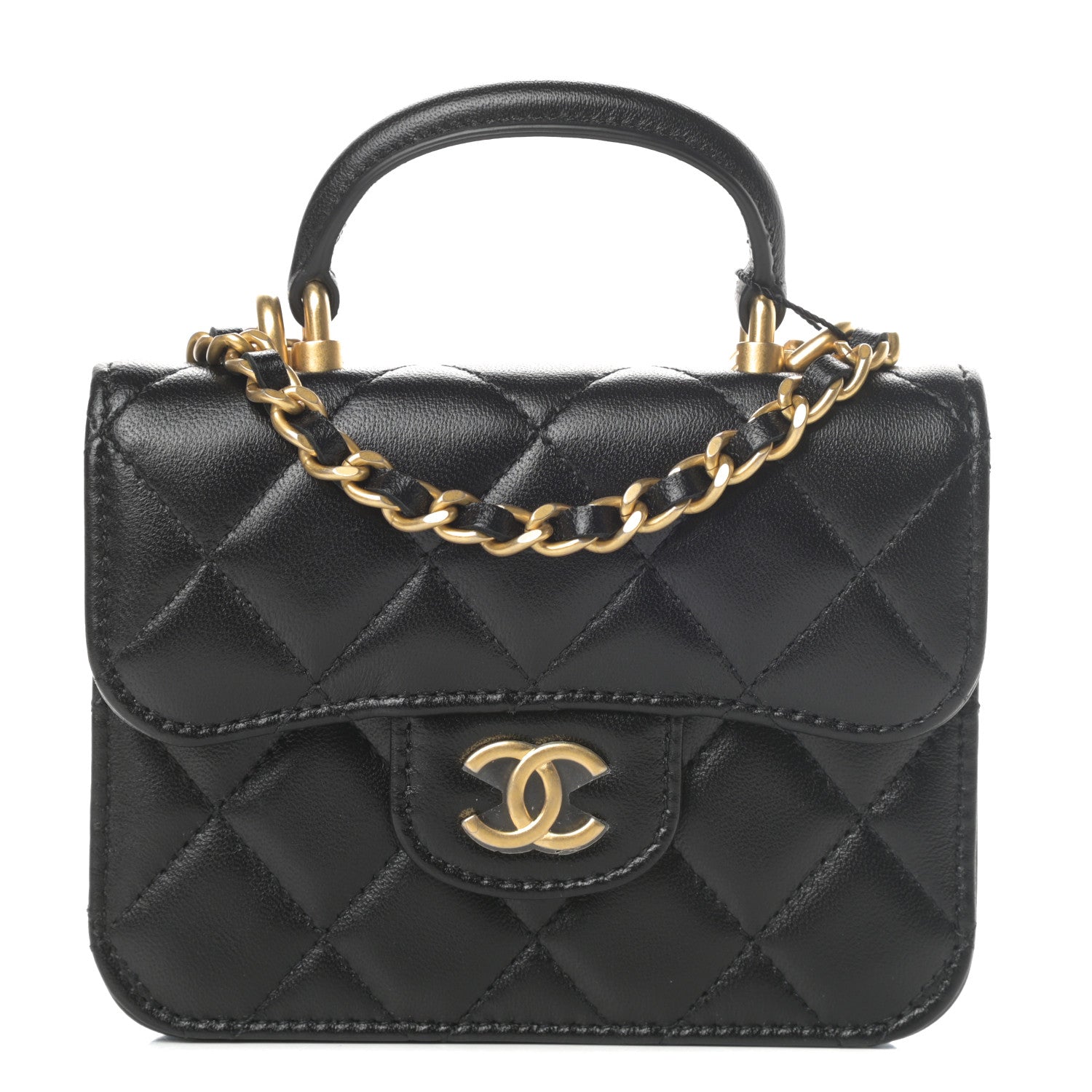 Chanel Lambskin Quilted Top Handle Flap Coin Purse With Chain Black 1 of 13