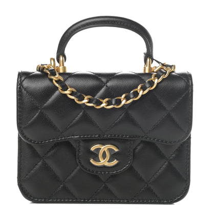 Chanel Lambskin Quilted Top Handle Flap Coin Purse With Chain Black 1 of 13
