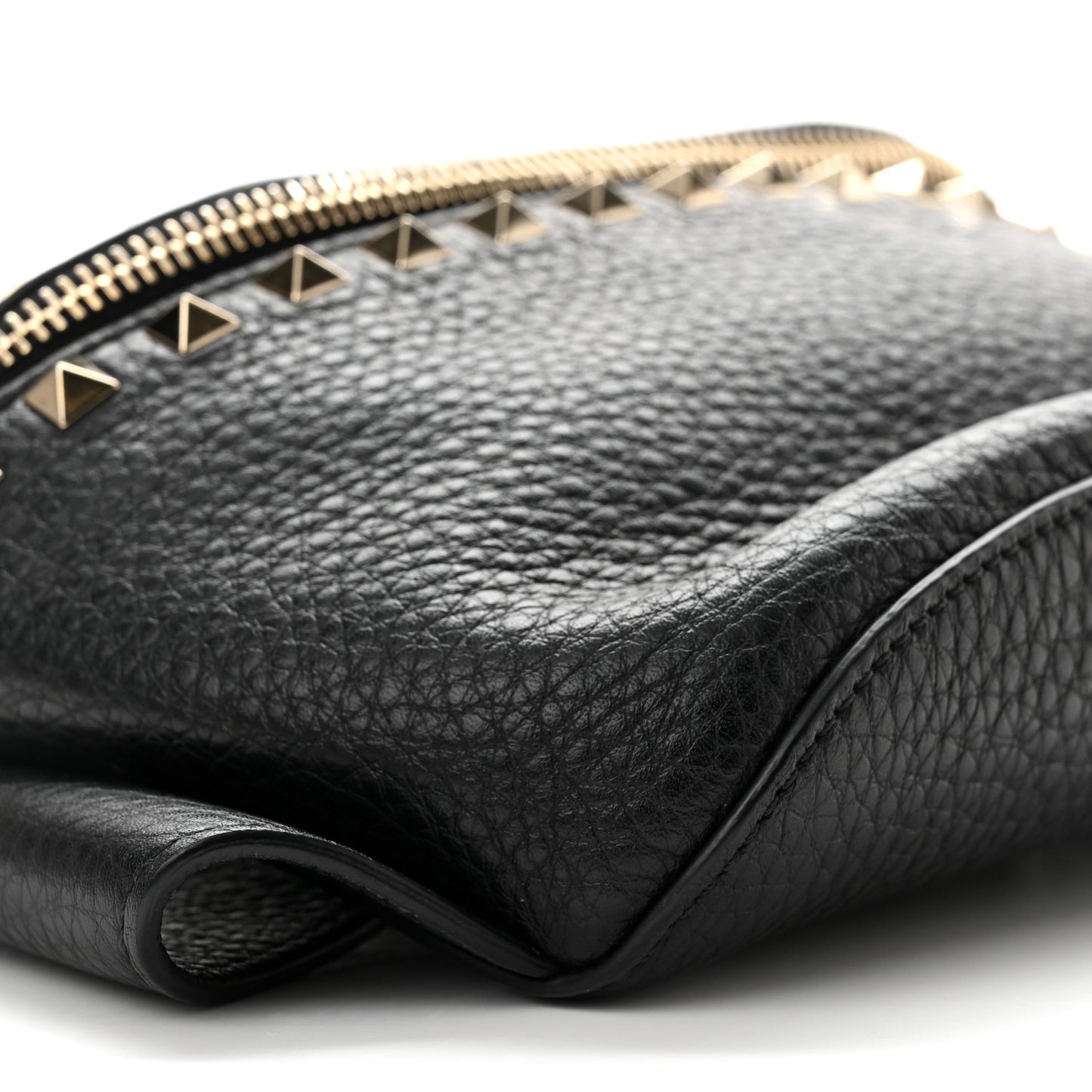 Grainy Calfskin Rockstud Belt Bag Black