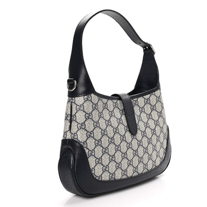 Gucci GG Supreme Monogram Textured Dollar Calfskin Web Small Jackie 1961 Hobo Beige Blue 3 of 10