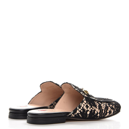 Gucci Lace Malaga Kid Womens Princetown Slippers 36 Black Skin Rose 4 of 8