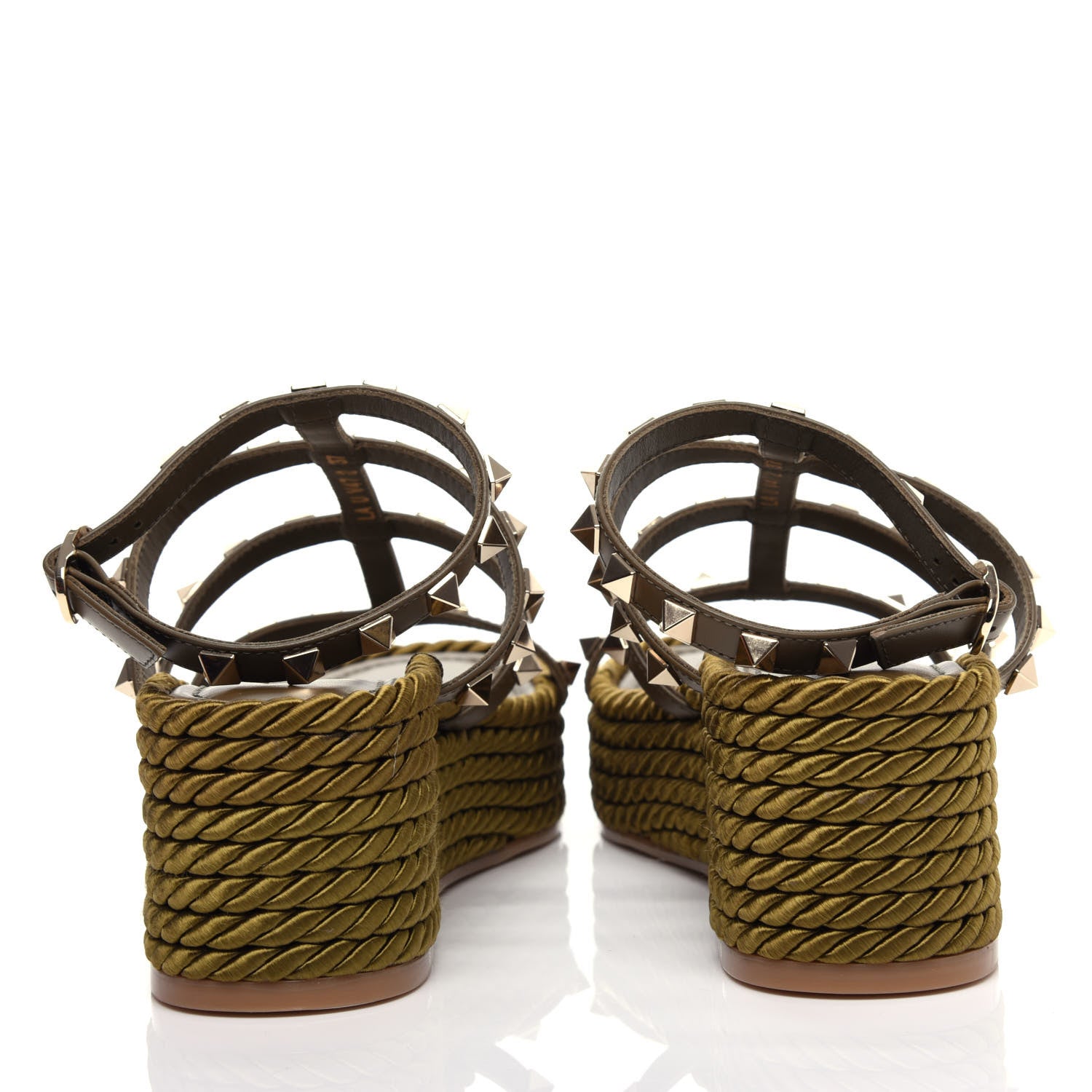 Valentino Garavani Calfskin Rockstud Ankle Strap Torchon Espadrille Caged 30/55mm Sandals 37 Lichen 7 of 11
