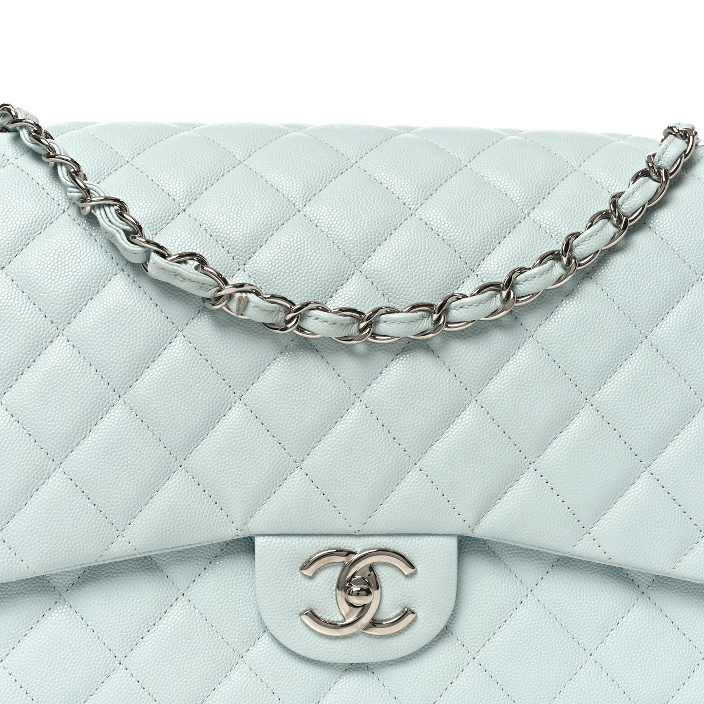 Caviar Quilted Maxi Double Flap Light Blue