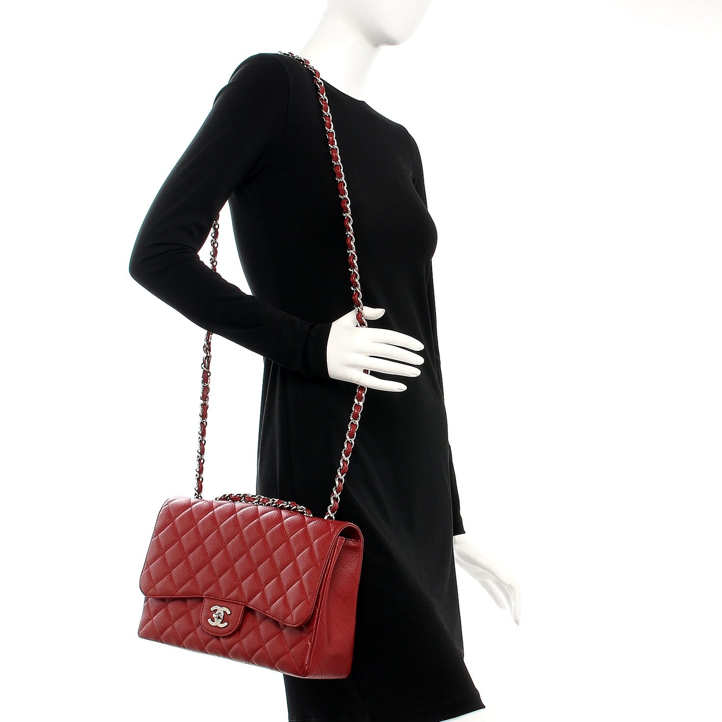 Caviar Quilted Jumbo Single Flap Dark Red