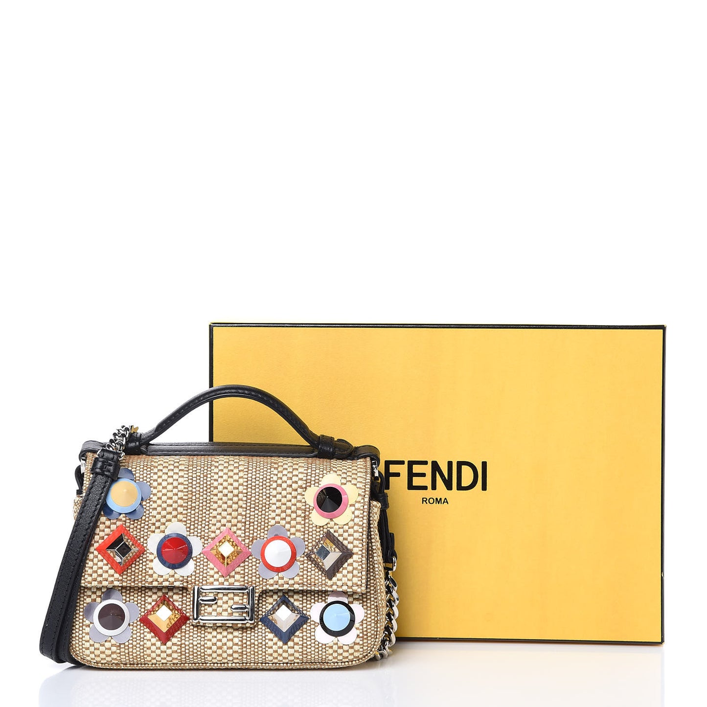 Paglia Vitello Dolce Paillettes Flowerland Studded Striped Micro Double Baguette Natural Multicolor
