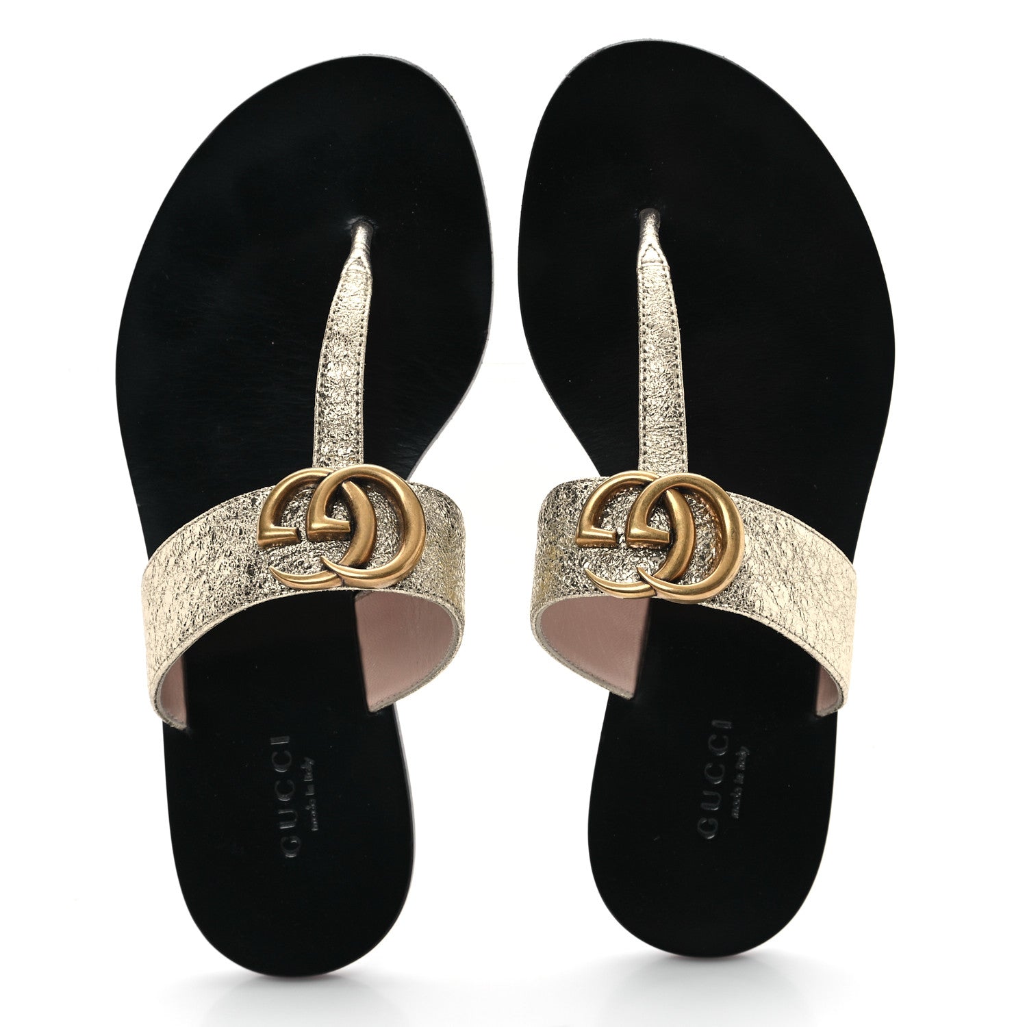 Gucci Nappa Silk Galassia GG Marmont Thong Flat Sandals 35 Platino 2 of 9