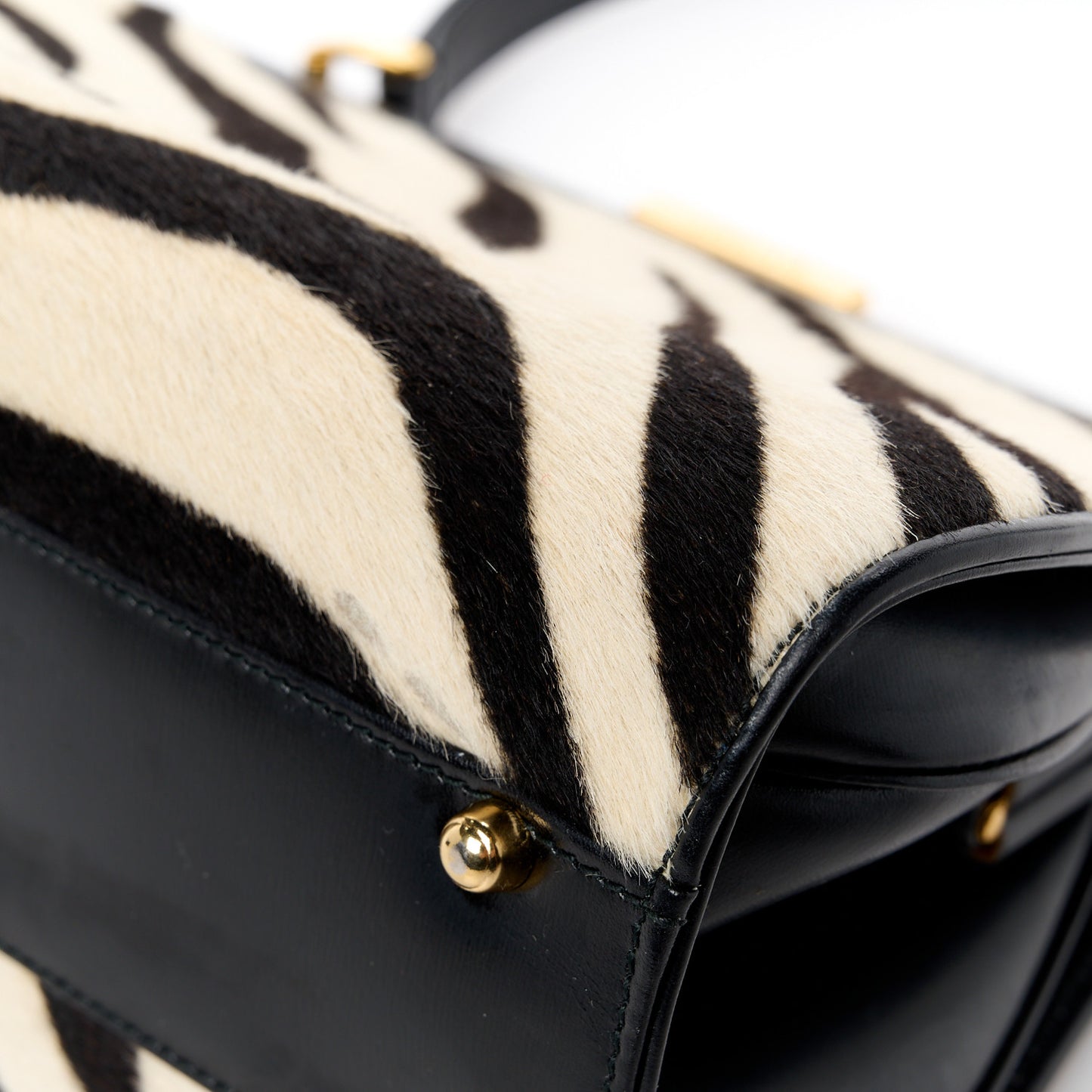 Calf Hair Top Handle Frame Bag Black White